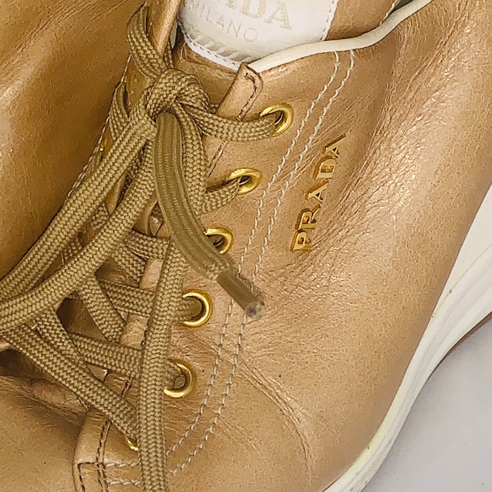 Used Prada Sport Brown/White Leather Wedge Sneaker